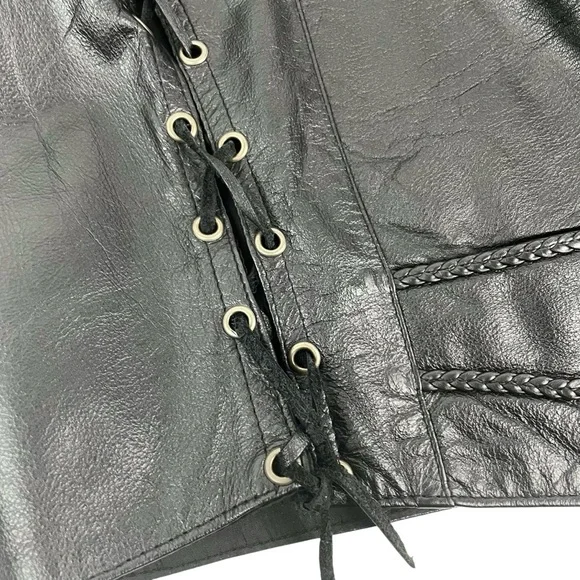 Vtg Le Cuir Niko Leather Biker Vest Black Size L, Eagle Embrossed Braided Detail - Picture 12 of 14